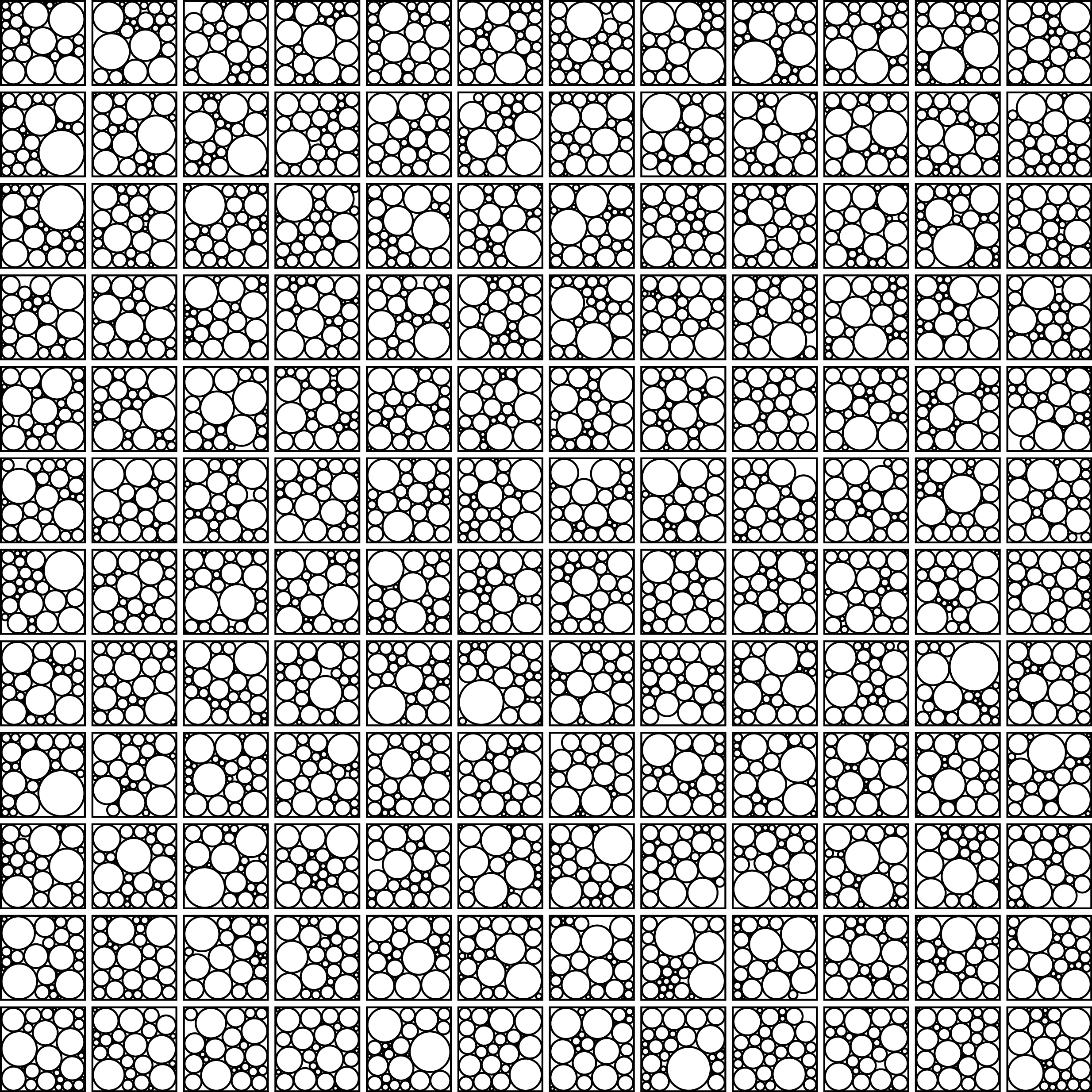 144 sets of 27 circles packed into squares